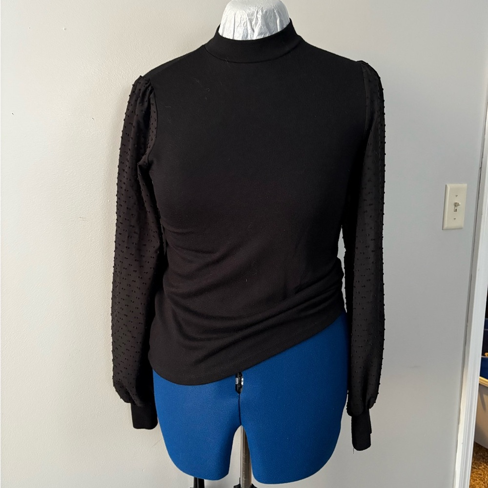 Stradivarius Black Textured Sleeve Blouse